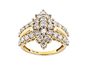 White Lab-Grown Diamond 14k Yellow Gold Cluster Ring 1.95ctw