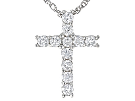 White Lab-Grown Diamond Rhodium Over Sterling Silver Cross Pendant With 18" Rope Chain 0.25ctw