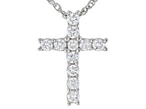 White Lab-Grown Diamond H SI1 Rhodium Over Sterling Silver Cross Pendant With 18" Rope Chain 0.25ctw