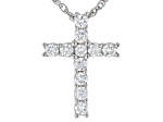 White Lab-Grown Diamond H SI1 Rhodium Over Sterling Silver Cross Pendant With 18" Rope Chain 0.25ctw