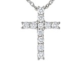 White Lab-Grown Diamond Rhodium Over Sterling Silver Cross Pendant With 18" Rope Chain 0.25ctw