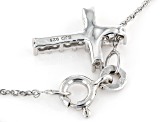 White Lab-Grown Diamond Rhodium Over Sterling Silver Cross Pendant With 18" Rope Chain 0.25ctw