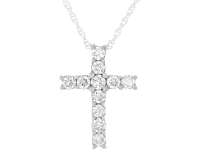 White Lab-Grown Diamond H SI1 Rhodium Over Sterling Silver Cross Pendant With 18" Rope Chain 0.50ctw