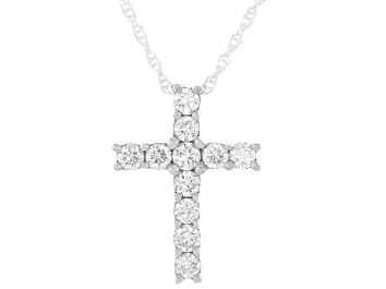 Picture of White Lab-Grown Diamond H SI1 Rhodium Over Sterling Silver Cross Pendant With 18" Rope Chain 0.50ctw