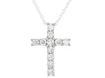 White Lab-Grown Diamond H SI1 Rhodium Over Sterling Silver Cross Pendant With 18" Rope Chain 0.50ctw