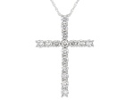 White Lab-Grown Diamond H SI1 Rhodium Over Sterling Silver Cross Pendant With 18" Rope Chain 1.00ctw
