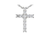 White Lab-Grown Diamond Rhodium Over Sterling Silver Cross Pendant With 18" Rope Chain 0.50ctw