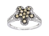 White And Champagne Lab-Grown Diamond 14k White Gold Flower Cluster Ring 0.85ctw