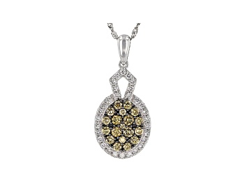 Picture of Champagne & White Lab-Grown Diamond 14k White Gold Cluster Pendant With 18" Singapore Chain 0.80ctw