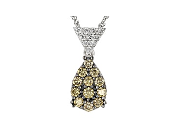 Picture of Champagne And White Lab-Grown Diamond 14k White Gold Cluster Pendant With Chain 0.49ctw