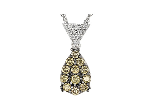 Champagne And White Lab-Grown Diamond 14k White Gold Cluster Pendant With Chain 0.49ctw