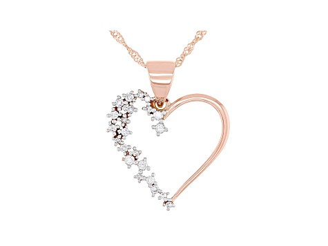 White Lab-Grown Diamond 14k Rose Gold Heart Pedant With 18" Singapore Chain 0.19ctw