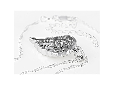 White Lab-Grown Diamond Rhodium Over Silver Angel Wing Pendant With 18" Singapore Chain 0.50ctw