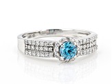 White And Blue Lab-Grown Diamond 14k White Gold Halo Ring 0.60ctw