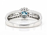 White And Blue Lab-Grown Diamond 14k White Gold Halo Ring 0.60ctw