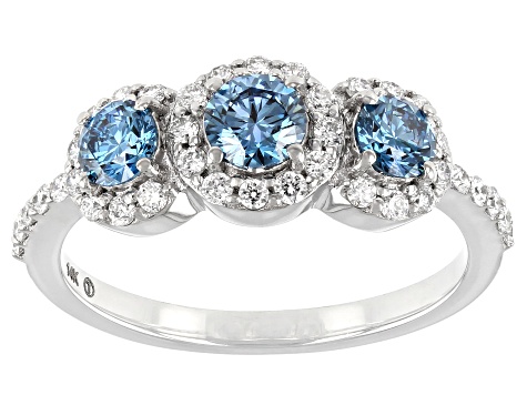Blue And White Lab-Grown Diamond 14k White Gold 3-Stone Ring 1.09ctw