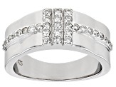 White Lab-Grown Diamond Rhodium Over Sterling Silver Mens Wide Band Ring 0.55ctw