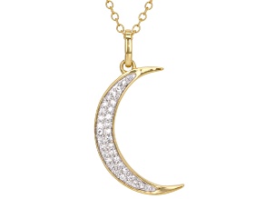 White Lab-Grown Diamond 14k Yellow Gold Over Sterling Silver Moon Pendant With Chain 0.15ctw