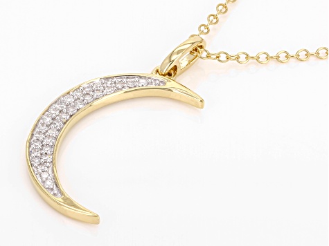 White Lab-Grown Diamond 14k Yellow Gold Over Sterling Silver Moon Pendant With Chain 0.15ctw