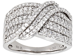 White Lab-Grown Diamond Rhodium Over Sterling Silver Crossover Band Ring 1.00ctw