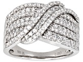 White Lab-Grown Diamond Rhodium Over Sterling Silver Crossover Band Ring 1.00ctw