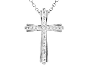 White Lab-Grown Diamond Rhodium Over Sterling Silver Cross Pendant With Chain 0.25ctw
