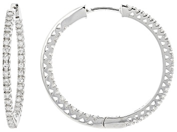 Picture of White Lab-Grown Diamond Rhodium Over Sterling Silver Hoop Earrings 0.50ctw