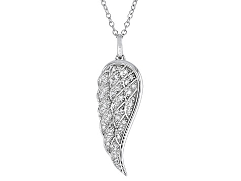 White Lab-Grown Diamond Rhodium Over Sterling Silver Angel Wing Pendant With 19" Cable Chain 0.20ctw