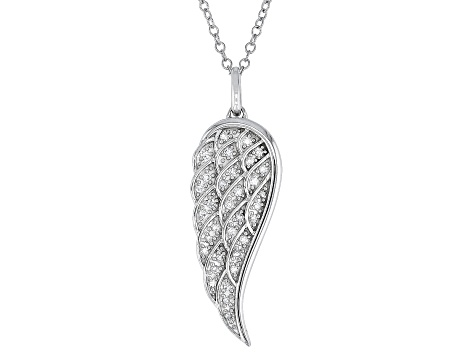 White Lab-Grown Diamond Rhodium Over Sterling Silver Angel Wing Pendant ...