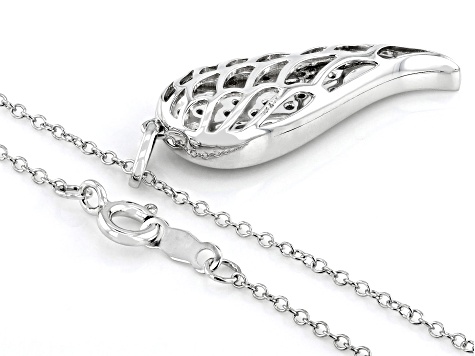 White Lab-Grown Diamond Rhodium Over Sterling Silver Angel Wing Pendant With 19" Cable Chain 0.20ctw