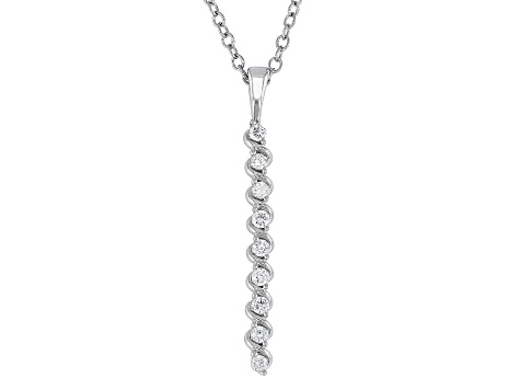 White Lab-Grown Diamond Rhodium Over Sterling Silver Drop Pendant With Rope Chain 0.15ctw