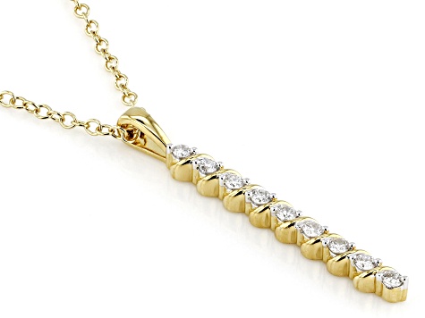 White Lab-Grown Diamond 14k Yellow Gold Over Sterling Silver Drop Pendant With Rope Chain 0.15ctw