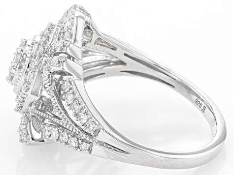 White Lab-Grown Diamond Rhodium Over Sterling Silver Cluster