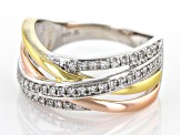 White Lab-Grown Diamond Rhodium & 14k Yellow & Rose Gold Over Sterling Silver Crossover Ring 0.25ctw