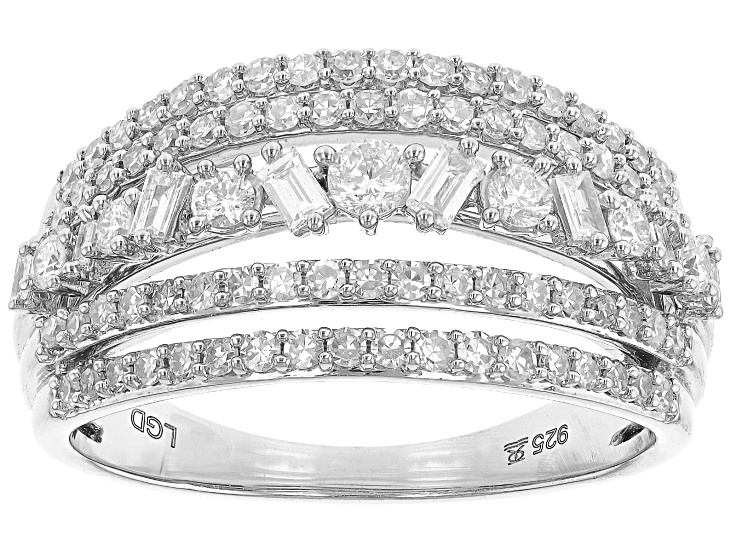 White Lab-Grown Diamond Rhodium Over Sterling Silver Wide Band Ring 0.75ctw