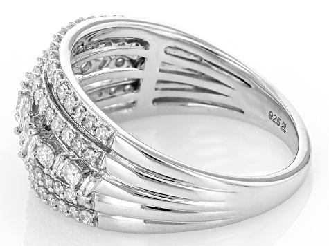 White Lab-Grown Diamond Rhodium Over Sterling Silver Wide Band Ring 0.75ctw