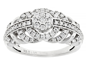 White Lab-Grown Diamond Rhodium Over Sterling Silver Cluster Ring 0.50ctw