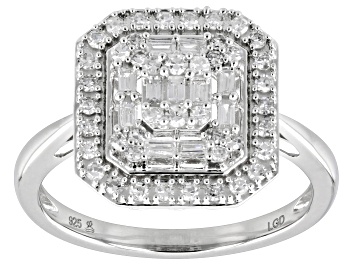 Picture of White Lab-Grown Diamond Rhodium Over Sterling Silver Cluster Ring 0.50ctw