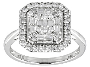 White Lab-Grown Diamond Rhodium Over Sterling Silver Cluster Ring 0.50ctw
