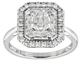 White Lab-Grown Diamond Rhodium Over Sterling Silver Cluster Ring 0.50ctw