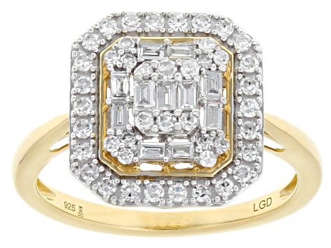 White Lab-Grown Diamond 14k Yellow Gold Over Sterling Silver Cluster Ring 0.50ctw