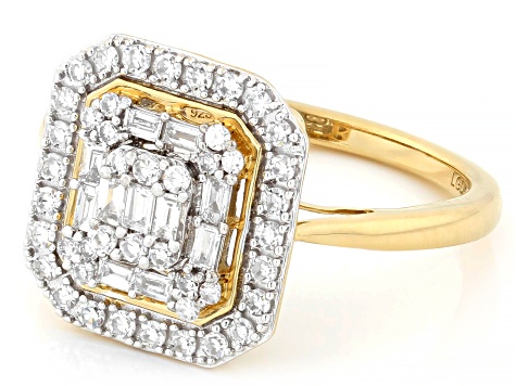 White Lab-Grown Diamond 14k Yellow Gold Over Sterling Silver Cluster Ring 0.50ctw