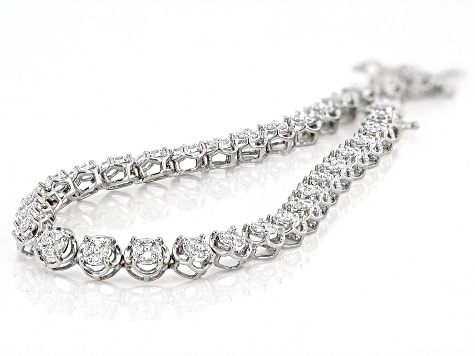 White Lab-Grown Diamond Rhodium Over Sterling Silver Tennis Bracelet 1.00ctw