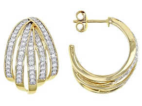 White Lab-Grown Diamond 14k Yellow Gold Over Sterling Silver J-Hoop Earrings 1.00ctw