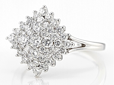 White Lab-Grown Diamond Rhodium Over Sterling Silver Cluster Ring 