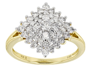Picture of White Lab-Grown Diamond 14k Yellow Gold Over Sterling Silver Cluster Ring 1.00ctw