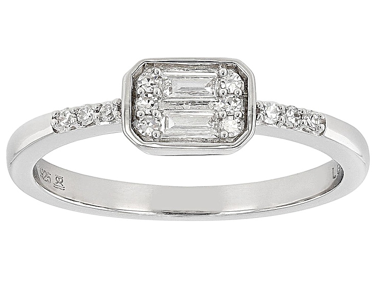 White Lab-Grown Diamond Rhodium Over Sterling Silver Cluster Ring