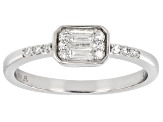 White Lab-Grown Diamond Rhodium Over Sterling Silver Cluster Ring 0.15ctw