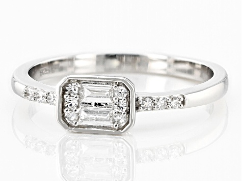 White Lab-Grown Diamond Rhodium Over Sterling Silver Cluster Ring 0 ...