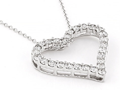 White Lab-Grown Diamond 14k White Gold Heart Slide Pendant With 18" Rolo Chain 0.50ctw